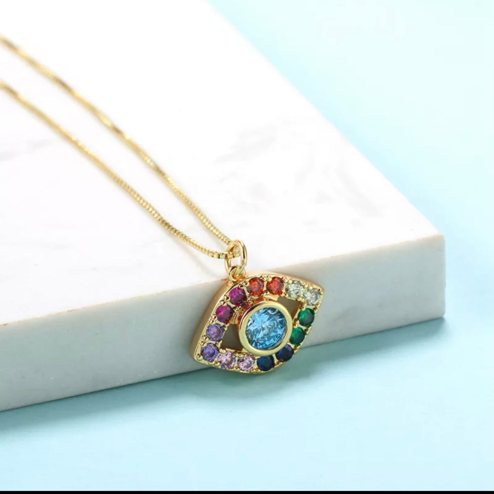 
                  
                    Load image into Gallery viewer, Rainbow Evil Eye Necklace
                  
                