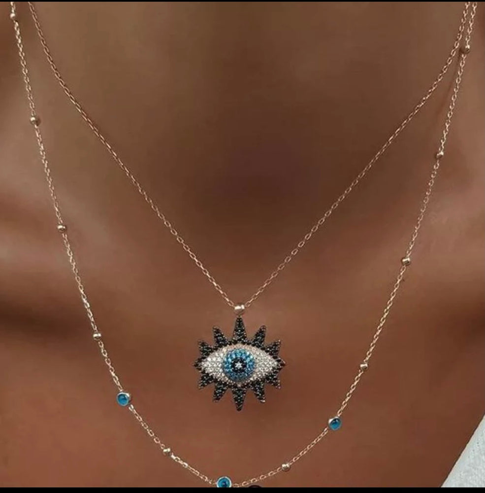 
                  
                    Load image into Gallery viewer, Blue-Evil-Eye-Pendant-Layered-Choker-Necklace.jpg
                  
                