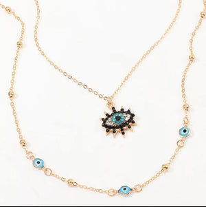 
                  
                    Load image into Gallery viewer, Blue Evil Eye Pendant Layered Choker Necklace
                  
                